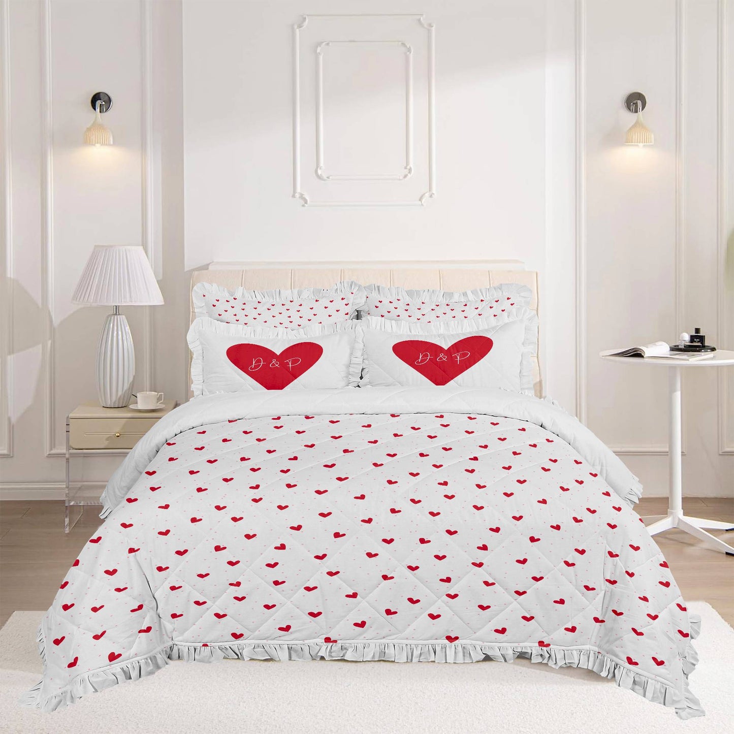 Custom Hearts Polka Dot Comforter Bedding Set