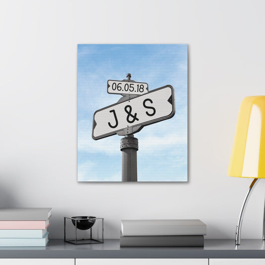 Road Sign Wall Art Custom Canvas Gallery Wrap, Personalized Couple's Wedding Gift, Wedding Date Couple's Initials Street Sign Canvas Art