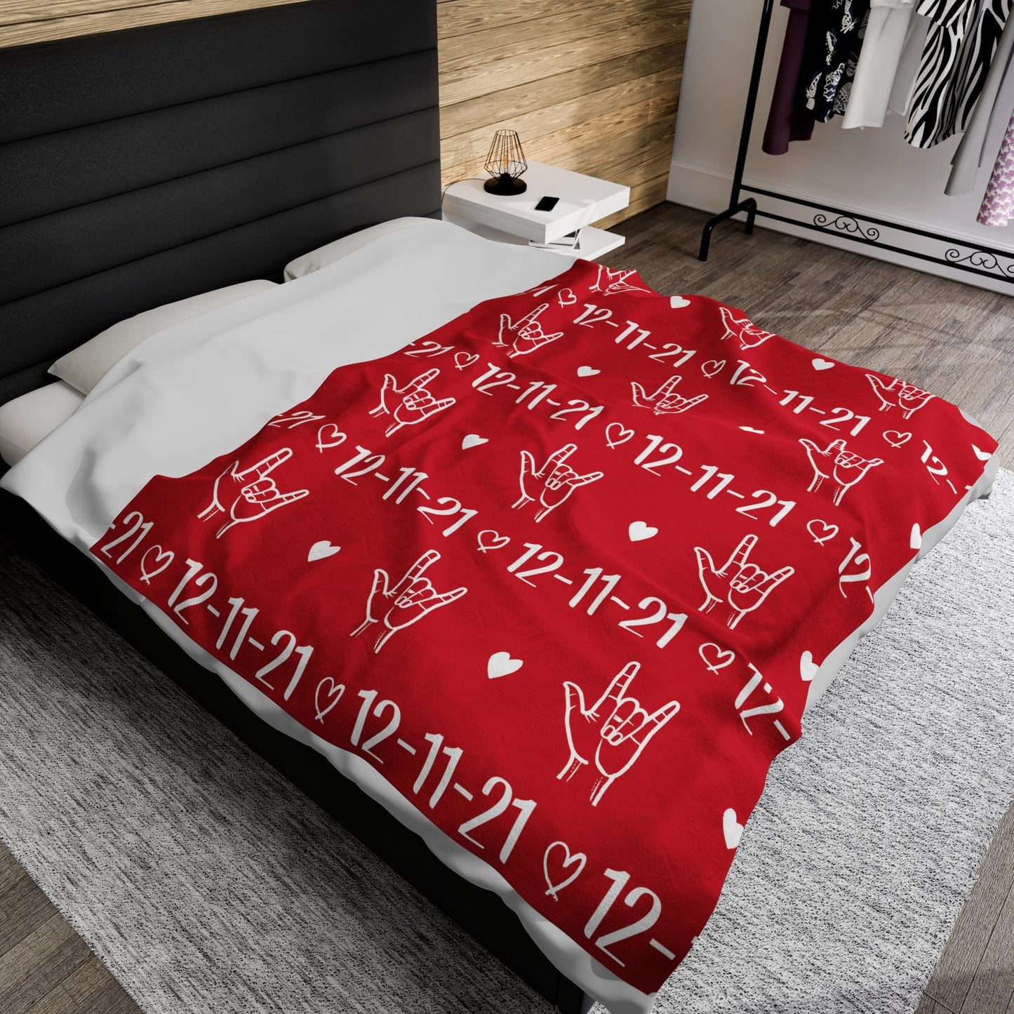 Custom Name ASL "I Love You" Velveteen Blanket - Couple