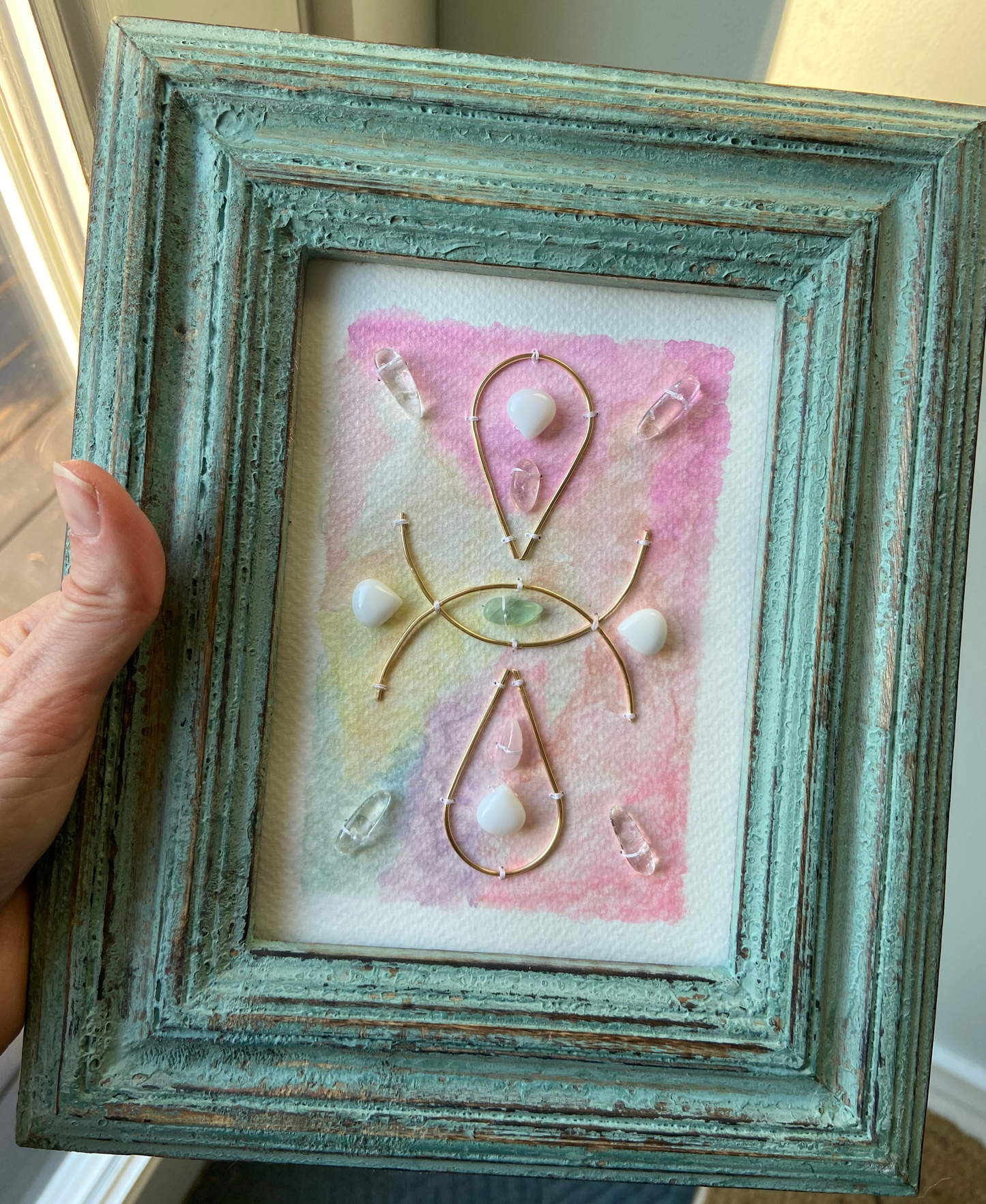 Watercolor Sacred Geometry Wire Crystal Grid Rustic Blue Frame - 8.5 x 10.5"