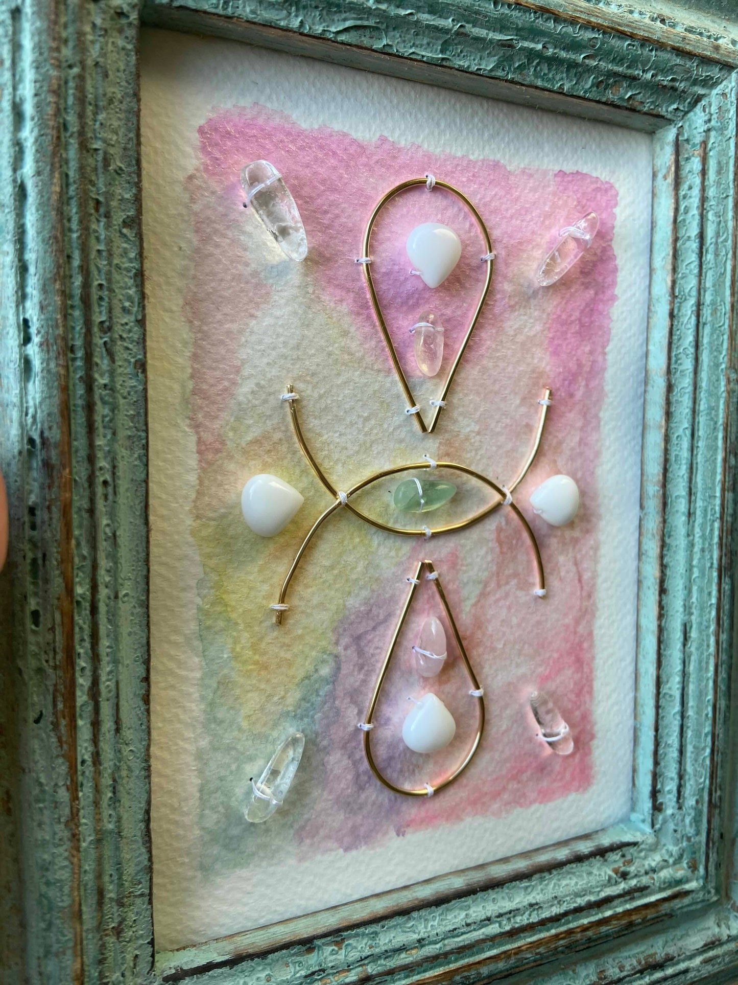 Watercolor Sacred Geometry Wire Crystal Grid Rustic Blue Frame - 8.5 x 10.5"