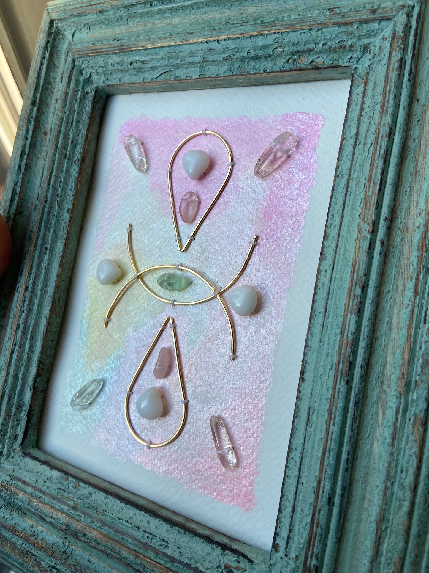 Watercolor Sacred Geometry Wire Crystal Grid Rustic Blue Frame - 8.5 x 10.5"