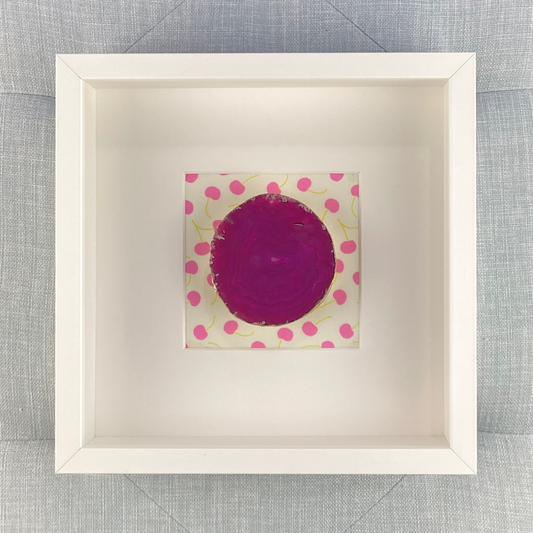 Framed Pink Agate - Cherry Fabric Background 10.5 x 10.5"
