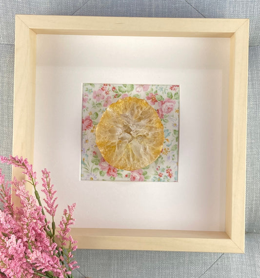 Framed Yellow Druzy Agate - Floral Background 10.5 x 10.5"