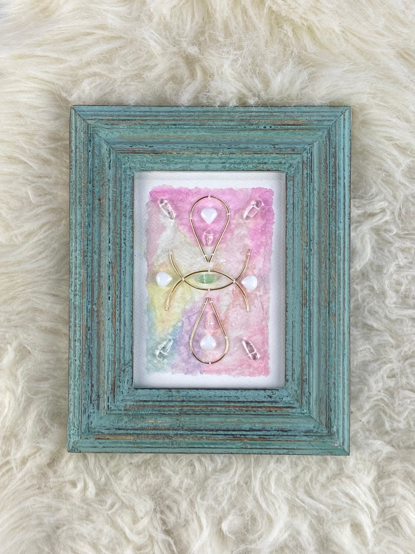 Watercolor Sacred Geometry Wire Crystal Grid Rustic Blue Frame - 8.5 x 10.5"