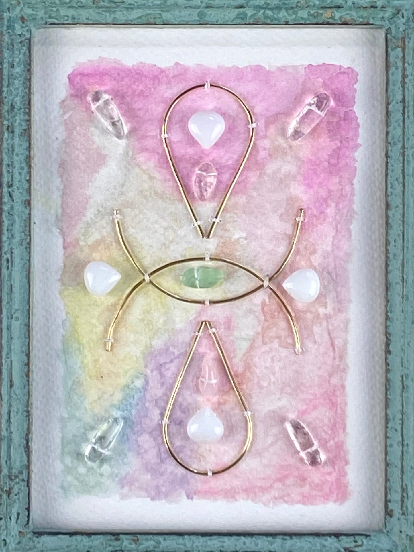 Watercolor Sacred Geometry Wire Crystal Grid Rustic Blue Frame - 8.5 x 10.5"