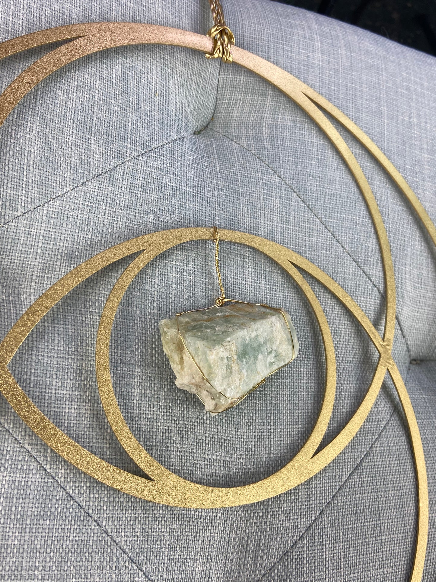Sacred Geometry Metal Ribbon Wire-wrapped Crystal Suncatcher, One of a Kind 12" Gold Finish