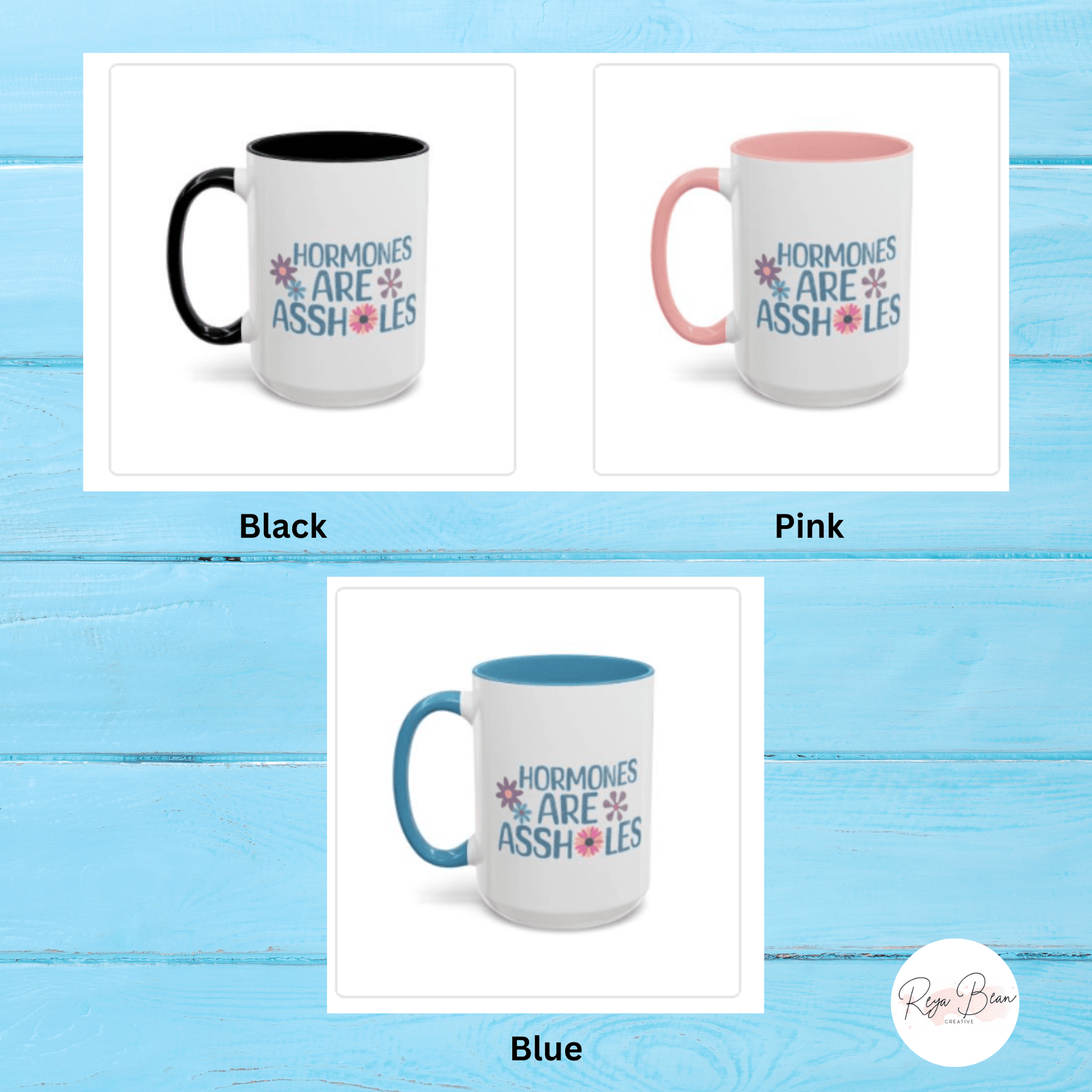 Menopausal Woman Funny Mug, Hormones Are Assholes Two Tone Accent Coffee Mug 15oz, Perimenopause Pregnancy Mood Swing Fun Gift for Her