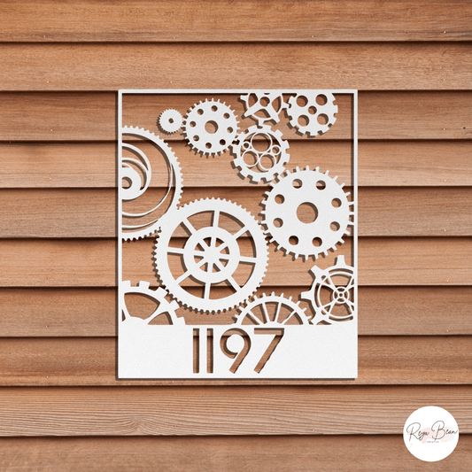 Custom Steampunk House Numbers Die-Cut Metal Sign, Personalized Name Housewarming Gift Gears Street Sign Address Steampunk