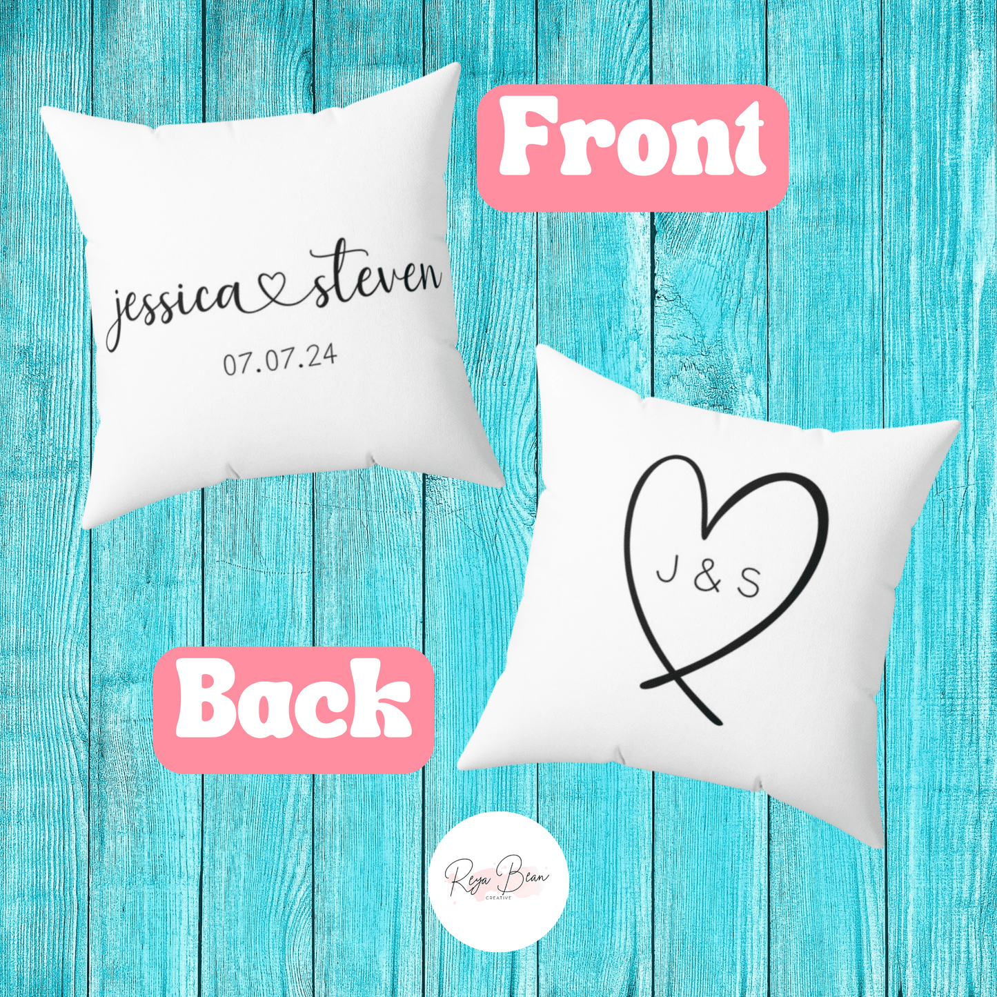 Custom Couple Names Pillow Newlywed Wedding Gift, Personalized Engagement Housewarming Gift Square Pillow, Bridal Shower Date and Initials