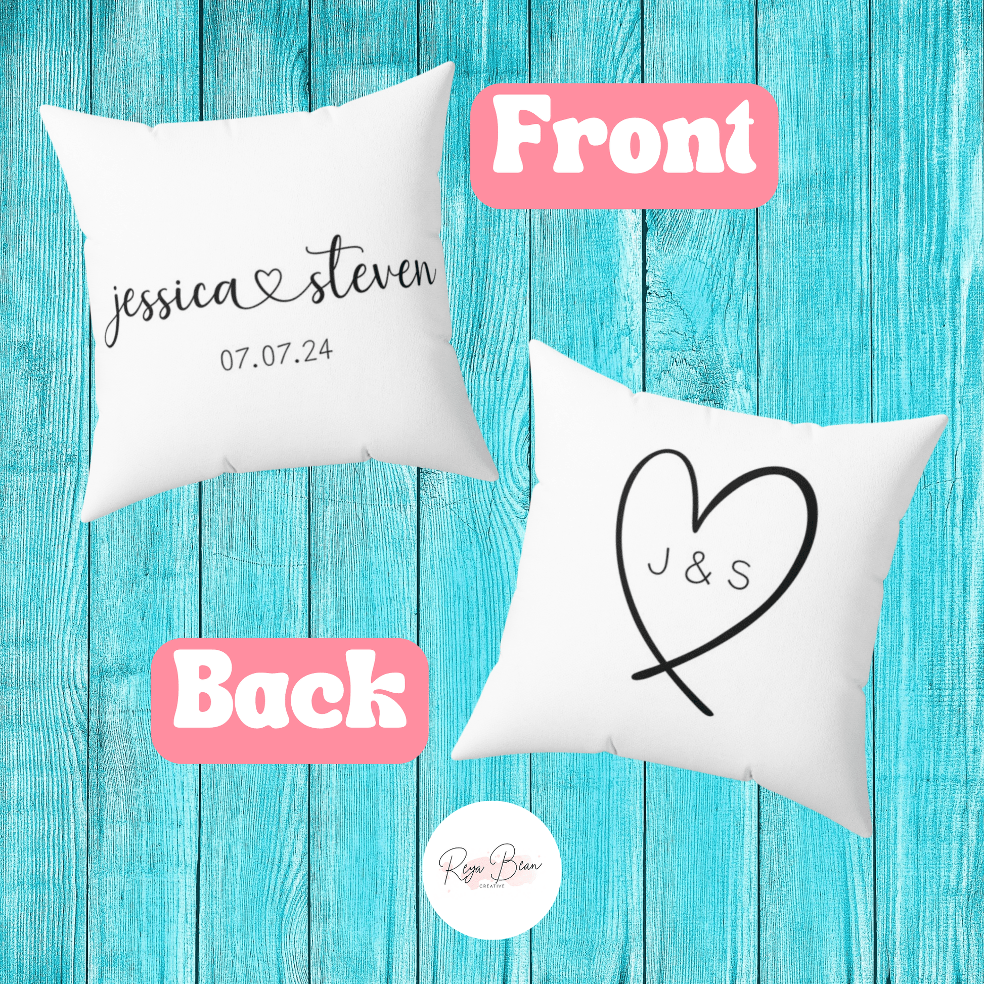 Custom Couple Names Pillow Newlywed Wedding Gift, Personalized Engagement Housewarming Gift Square Pillow, Bridal Shower Date and Initials