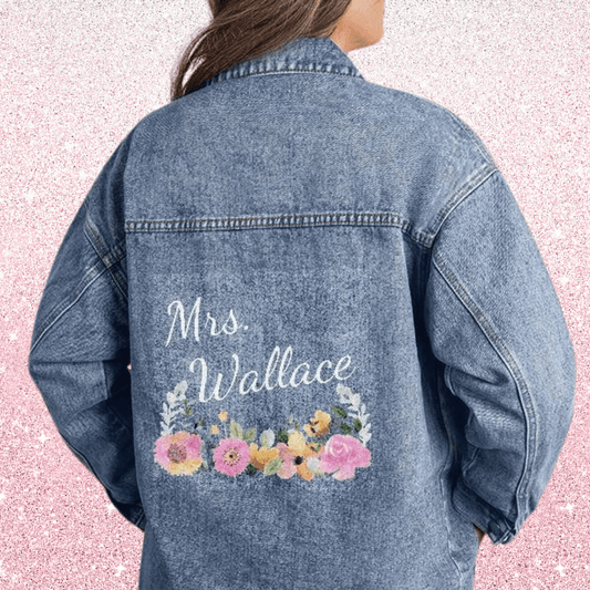 Bride Custom Married Name Floral Jean Jacket