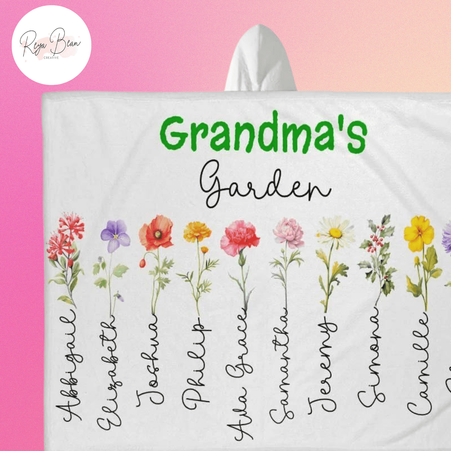 Grandma's Garden Custom Grandkids' Names & Birth Flowers Hooded Sherpa Fleece Blanket