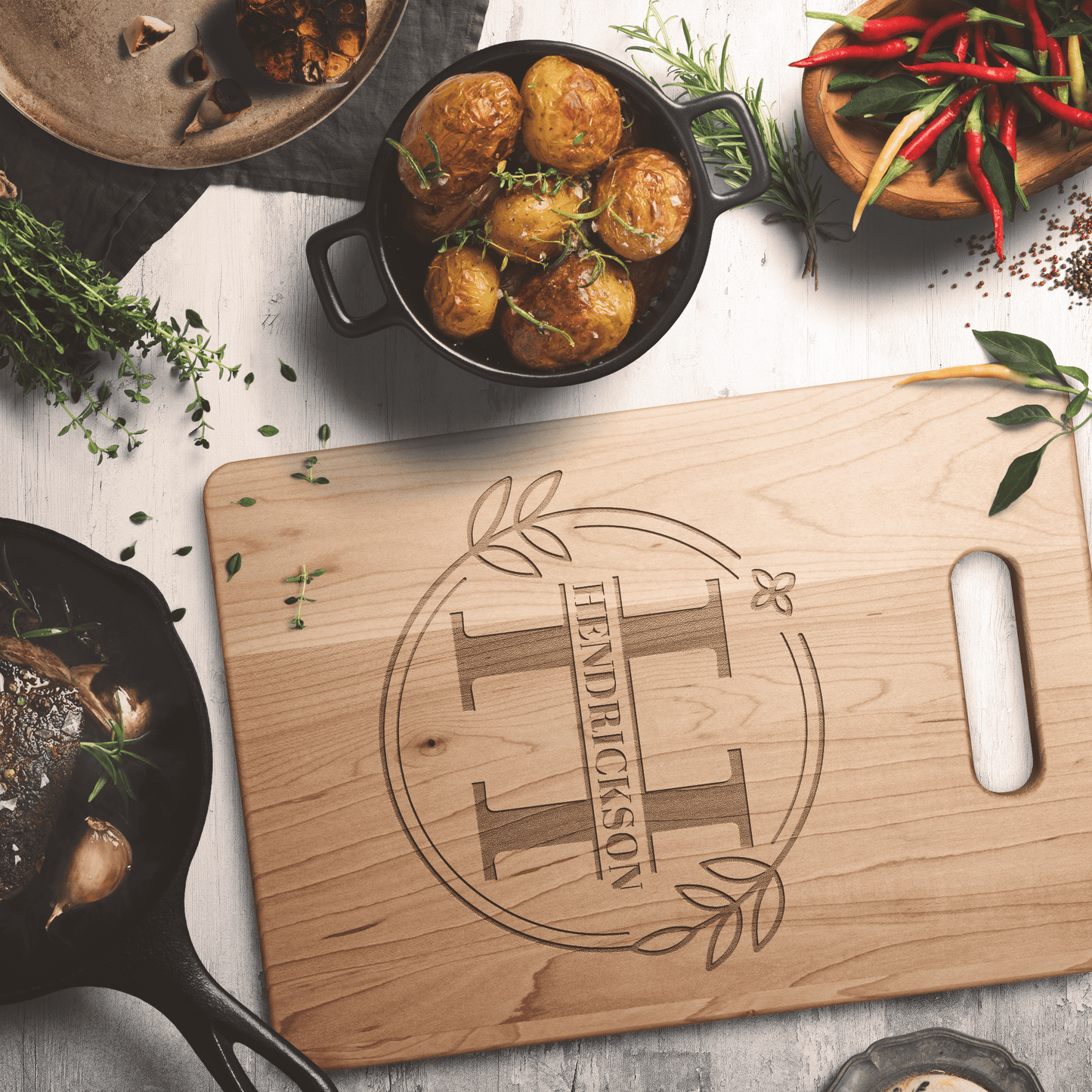 Custom Monogram Name - Laser Engraved Maple Cutting Board