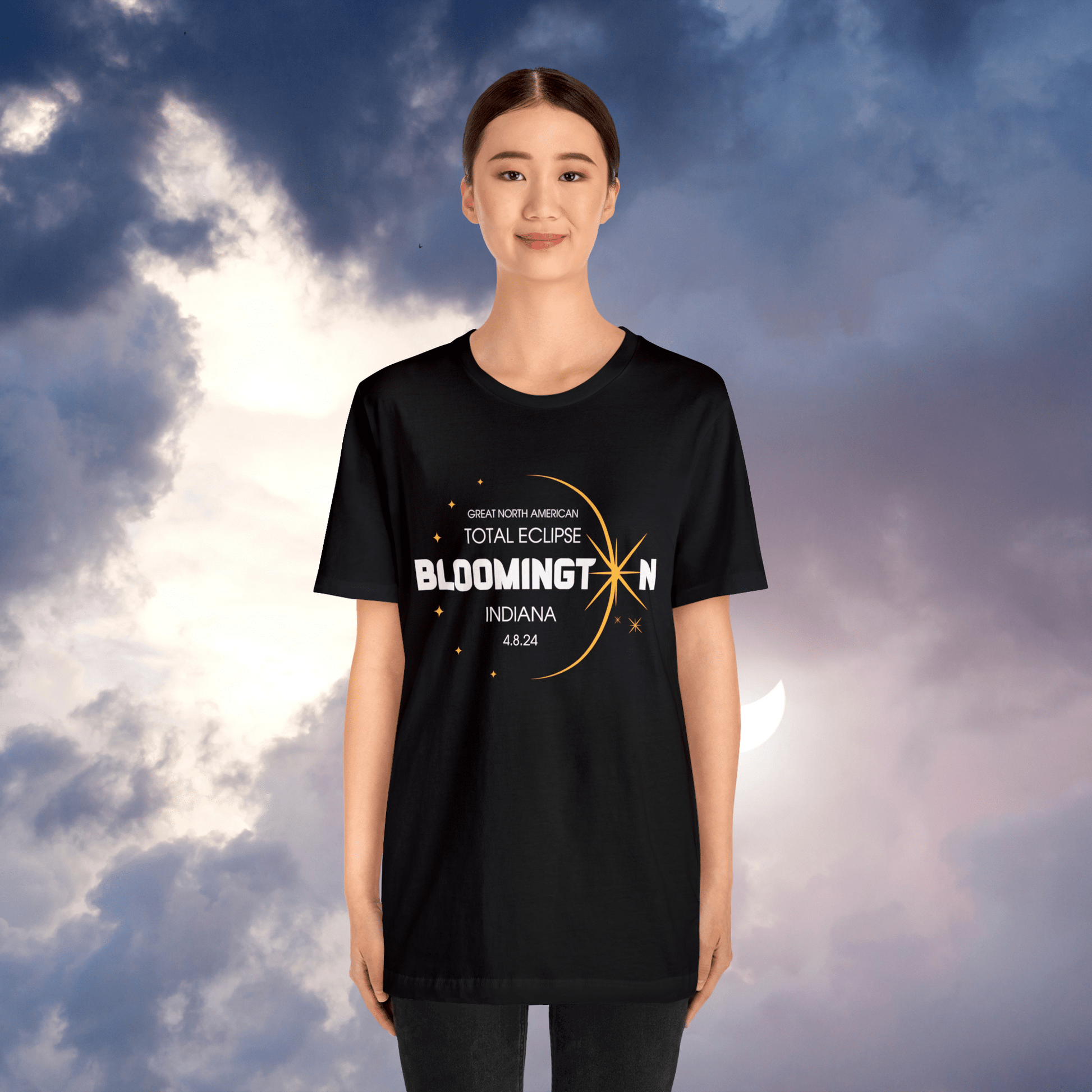 Bloomington Indiana April 8, 2024 North American Total Eclipse Black Shirt - Major US Cities Along Path