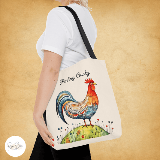 Chicken Feeling Clucky Canvas Tote Bag Funny, Chicken Lover Homesteading Sack, Sassy Farm Girl Bag, Homestead Chic Farmhouse Tote