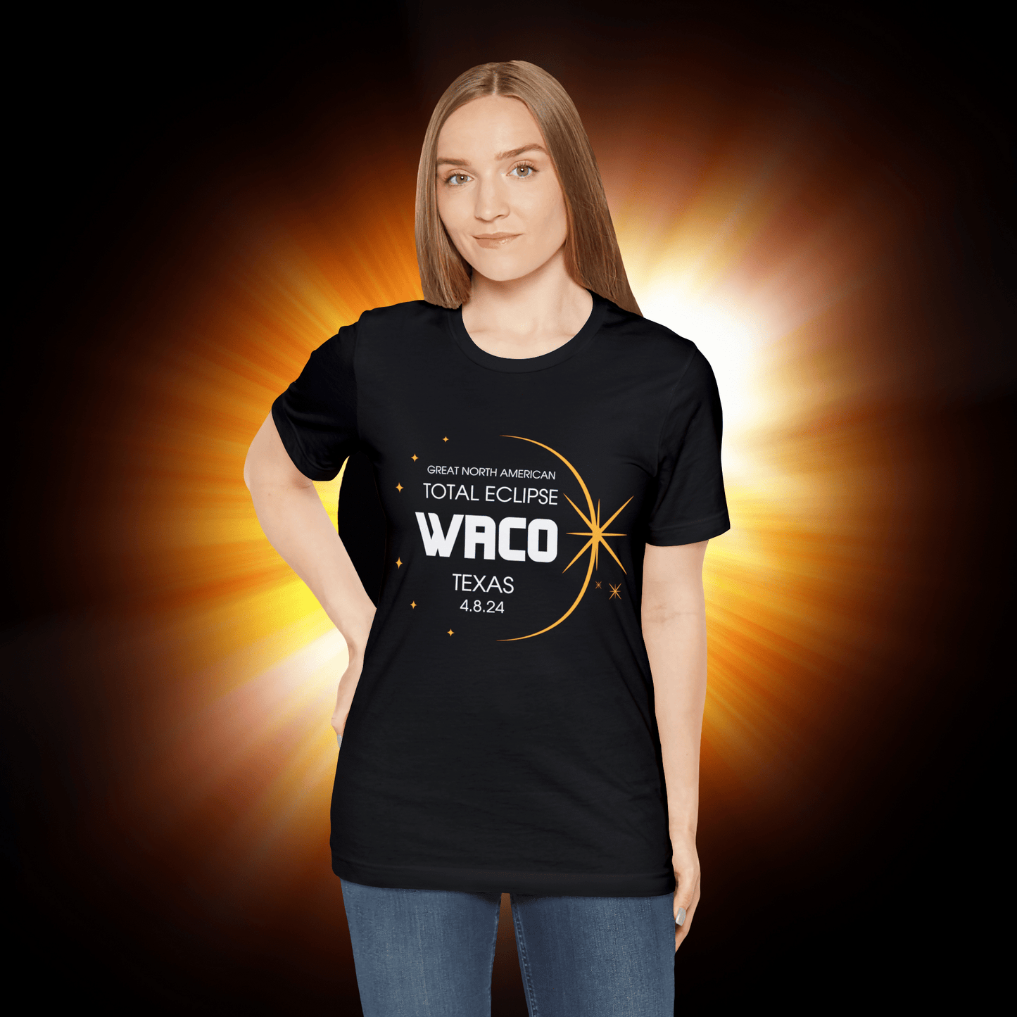 Waco Texas April 8, 2024 North American Total Eclipse Black Shirt - Major US Cities Along Path