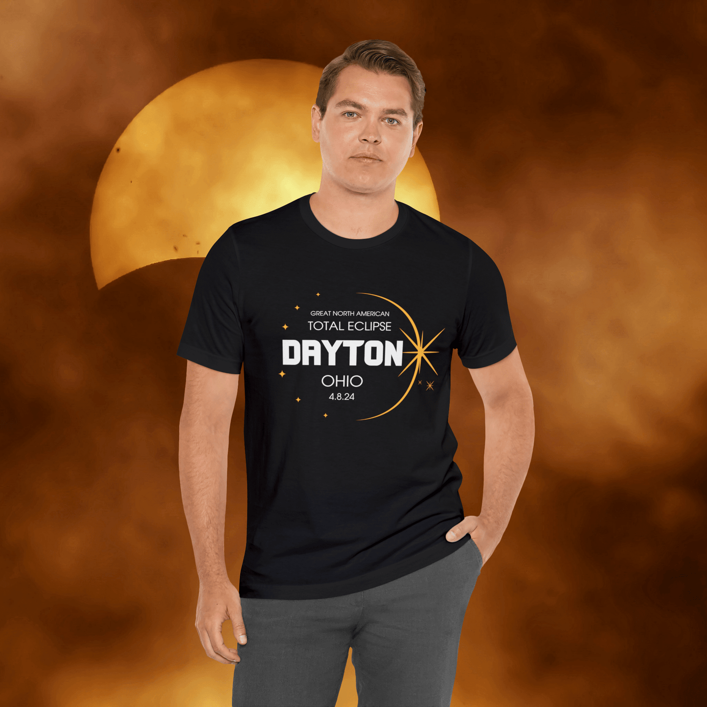 Dayton Ohio April 8, 2024 North American Total Eclipse Black Shirt - Major US Cities Along Path