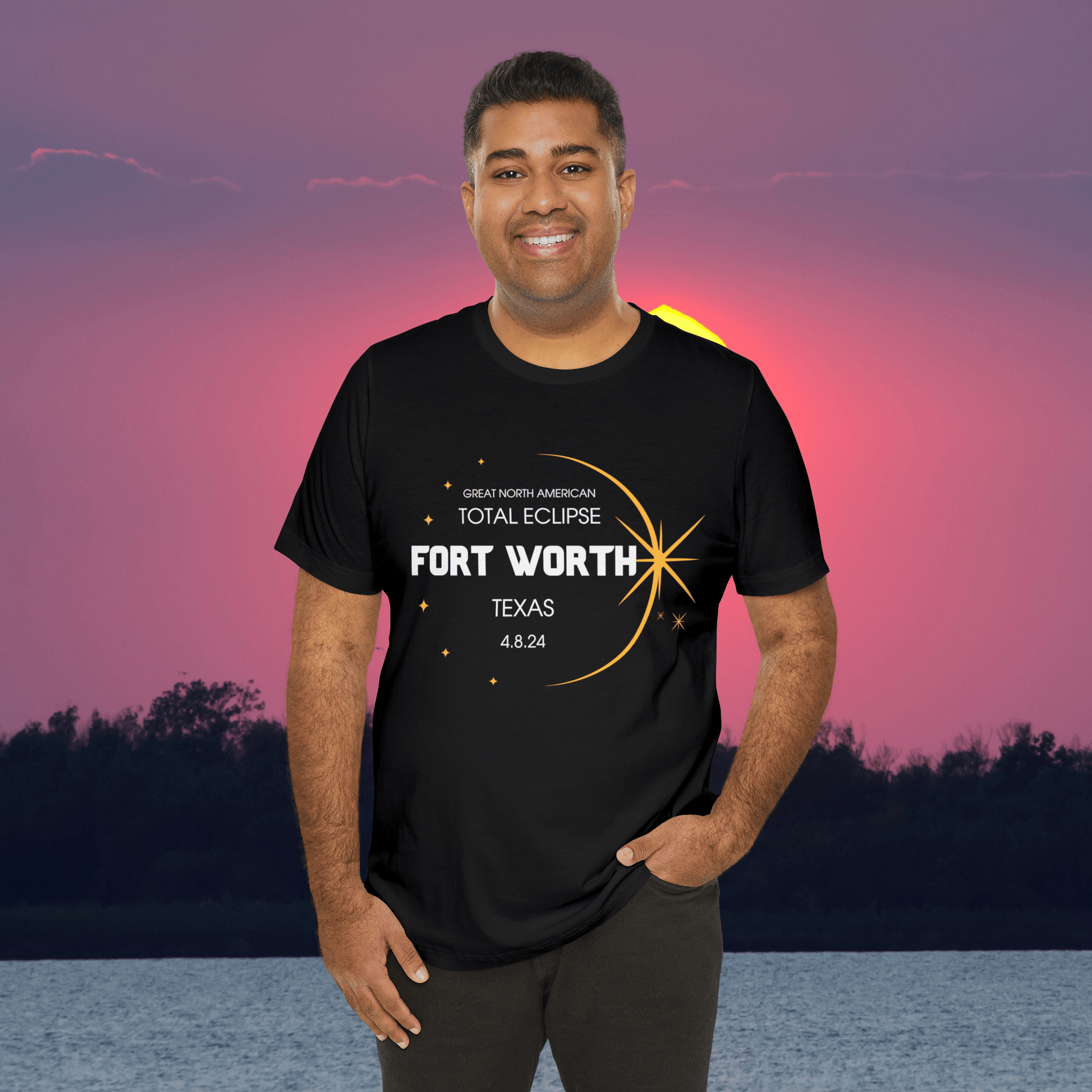 April 8, 2024 North American Total Eclipse Black Shirt - Major US Cities Along Path Fort Worth Texas