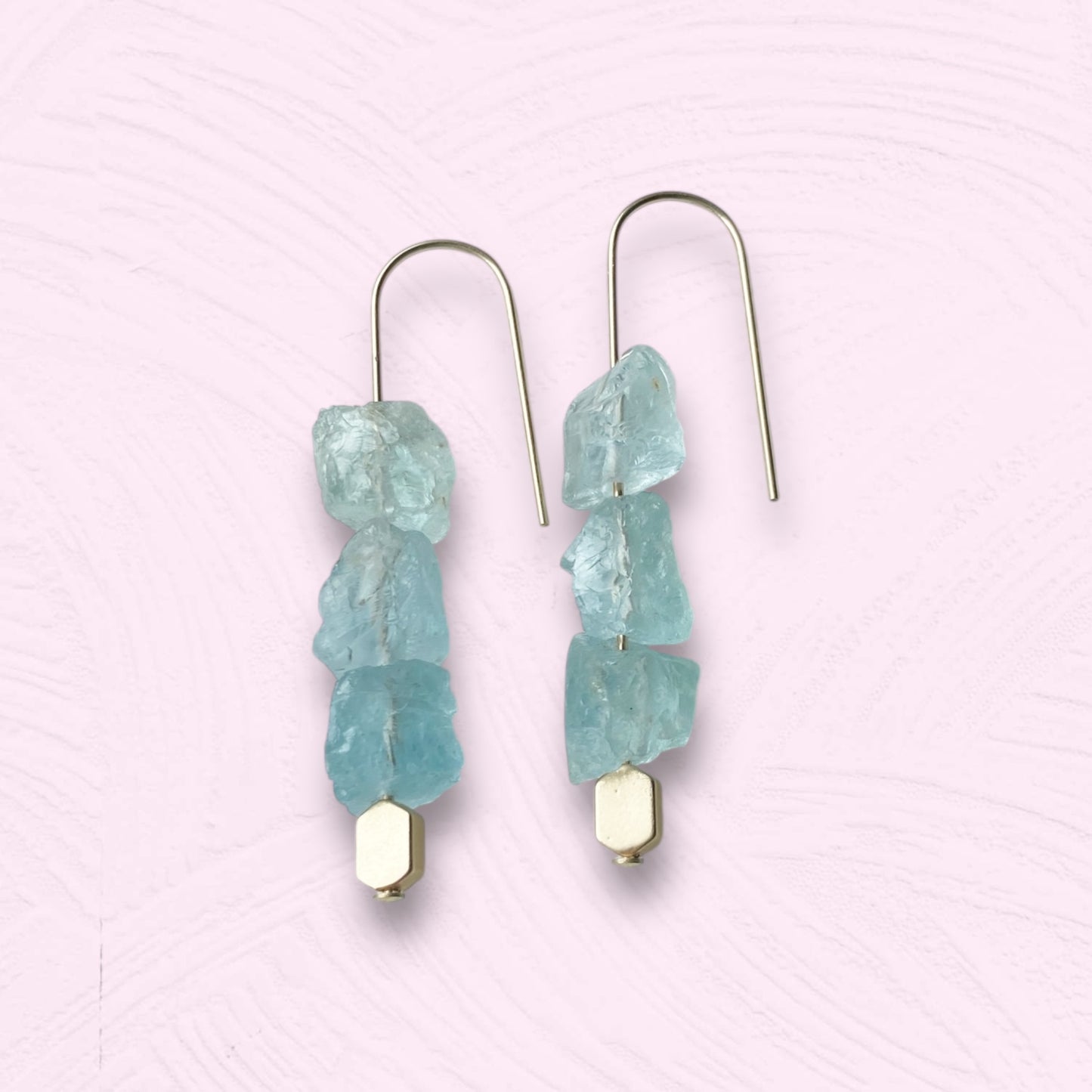 Aquamarine Gold Dangle Earrings 2.25"
