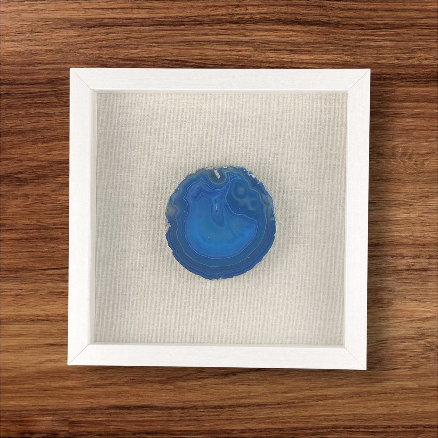 Framed Thick Blue Brazilian Agate- White 9 x 9"