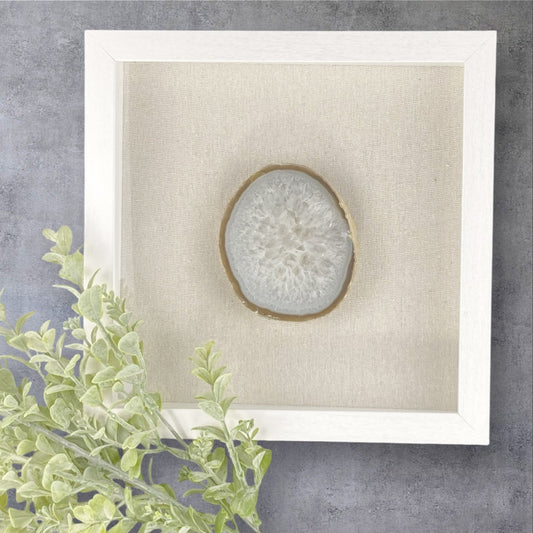 Framed Thick Neutral Brazilian Agate- White Frame 9 x 9"