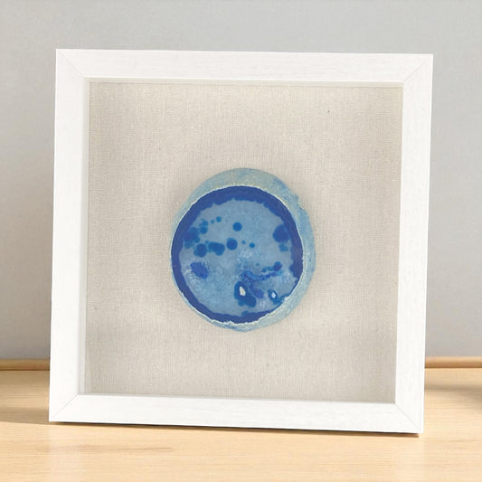 Framed Thick Blue Brazilian Agate- White 9 x 9"