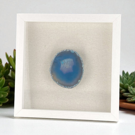 Framed Thick Blue Brazilian Agate- White 9 x 9" Frame