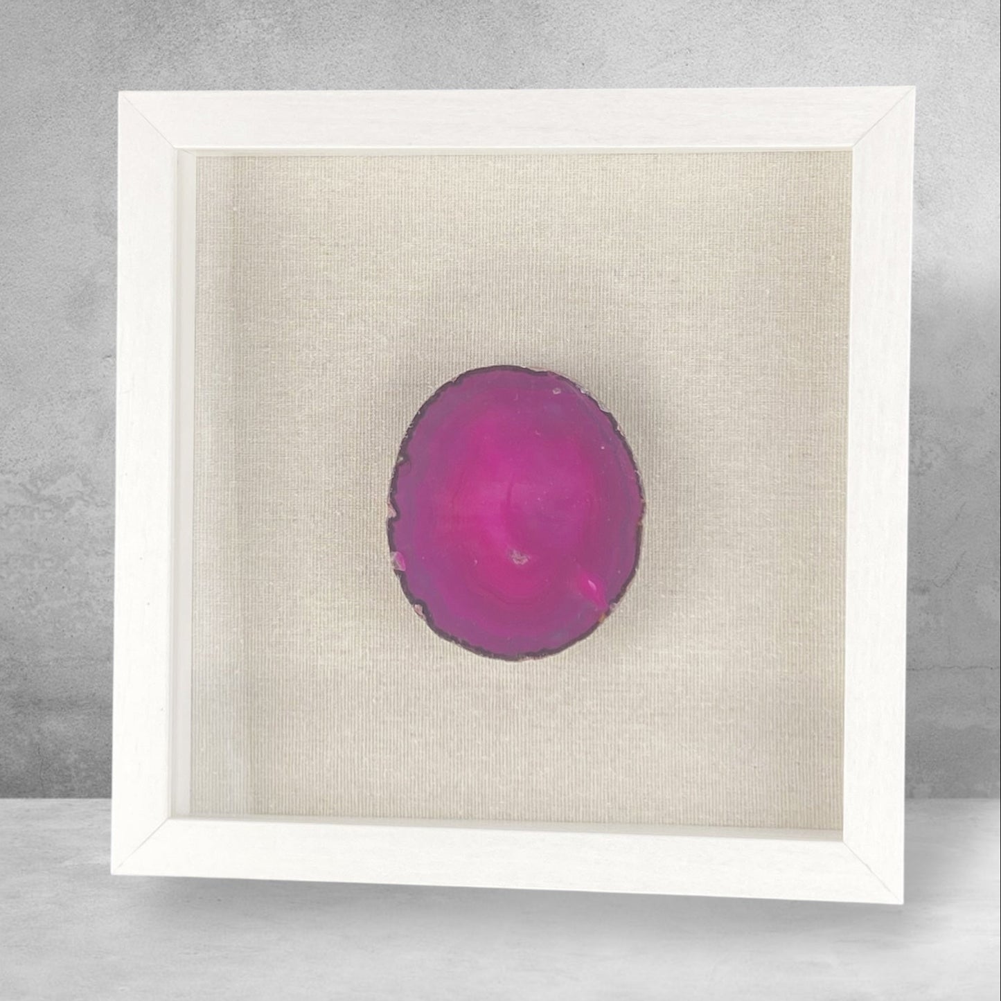 Framed Thick Pink Brazilian Agate- White Frame 9 x 9"