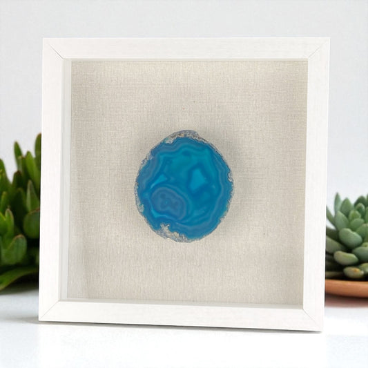 Framed Thick Blue Brazilian Agate- White 9 x 9" Frame