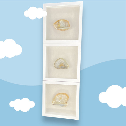 Set of 3 Framed Yellow Agates - White 9 x 9" Each