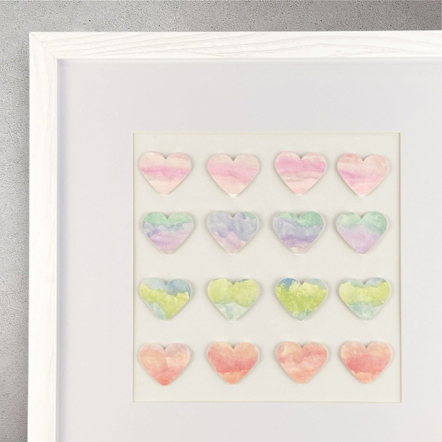 Watercolor Heart Wall Art – Framed Ombre Hearts Painting, 13x13 Pastel Decor