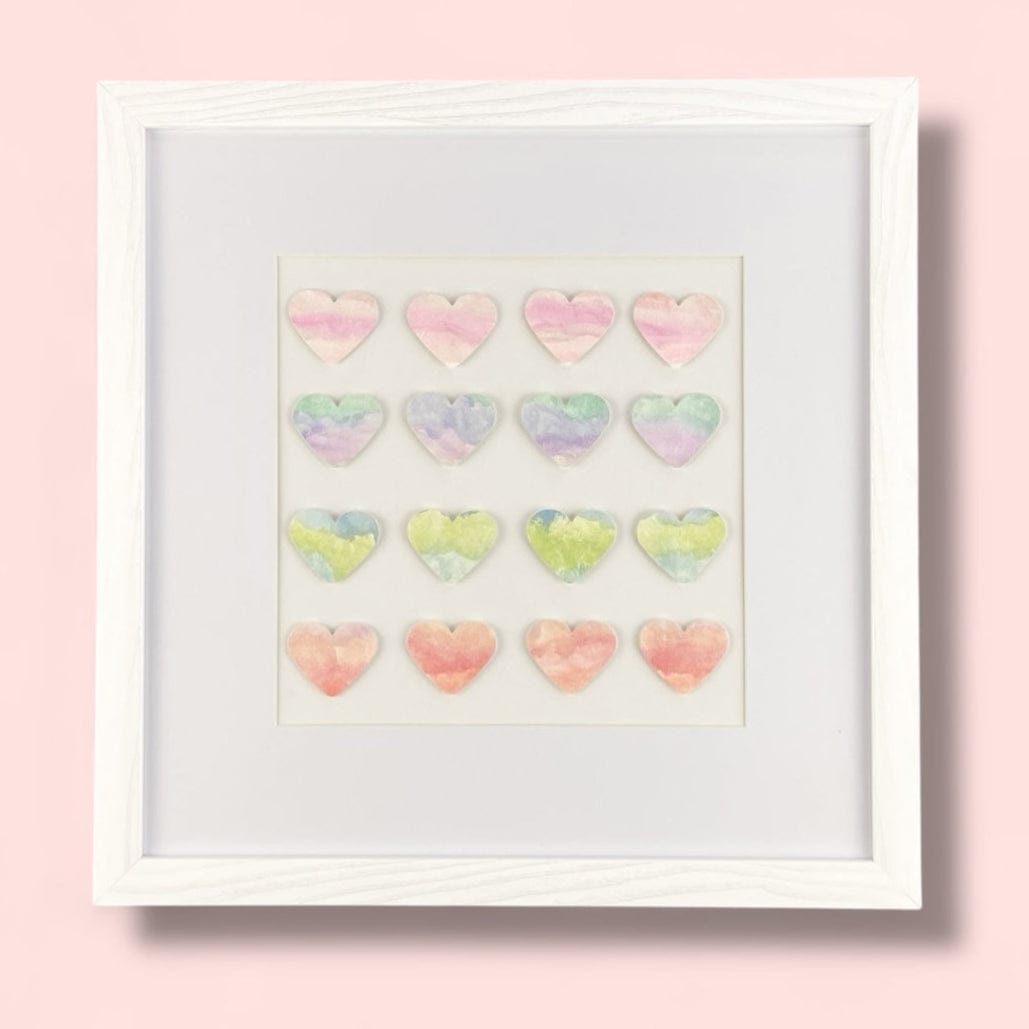 Watercolor Heart Wall Art – Framed Ombre Hearts Painting, 13x13 Pastel Decor