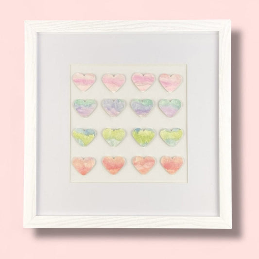 Watercolor Heart Wall Art – Framed Ombre Hearts Painting, 13x13 Pastel Decor