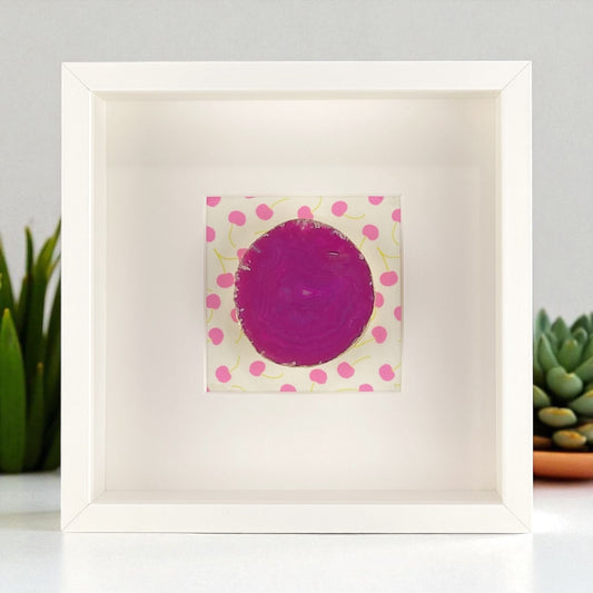 Framed Pink Agate - Cherry Fabric Background 10.5 x 10.5"