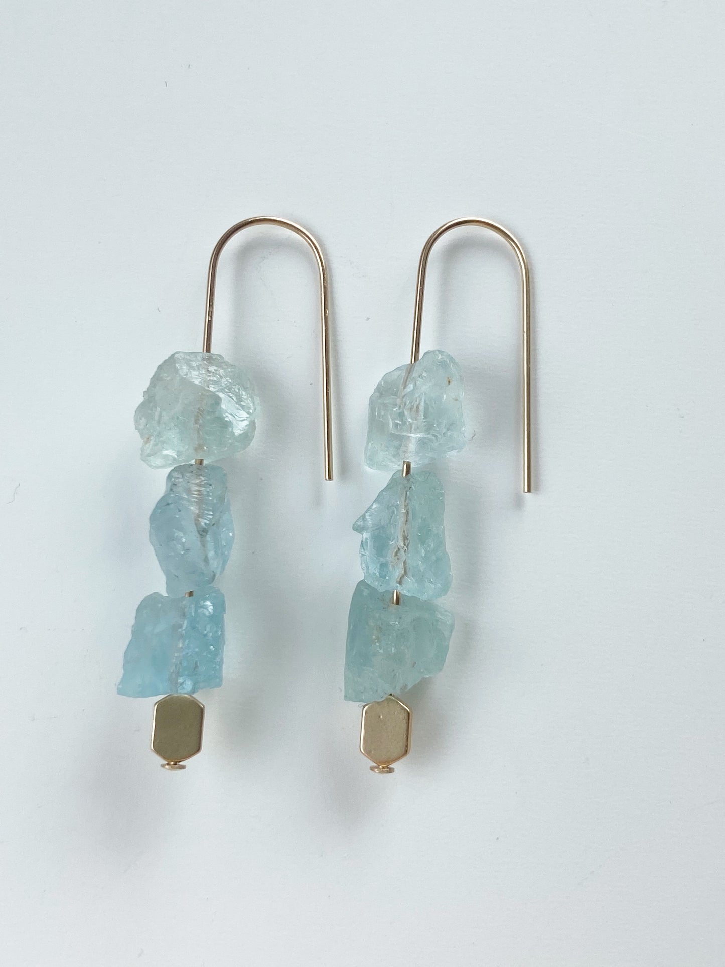 Aquamarine Gold Dangle Earrings 2.25"