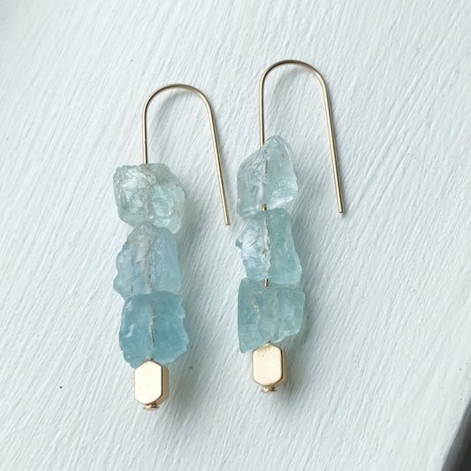 Aquamarine Gold Dangle Earrings 2.25"