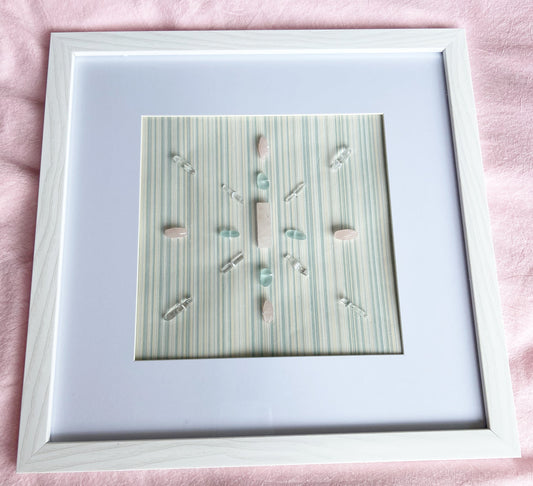 Framed Crystal Grid 10 x 10 - Rose Quartz, Quartz, Blue Glass