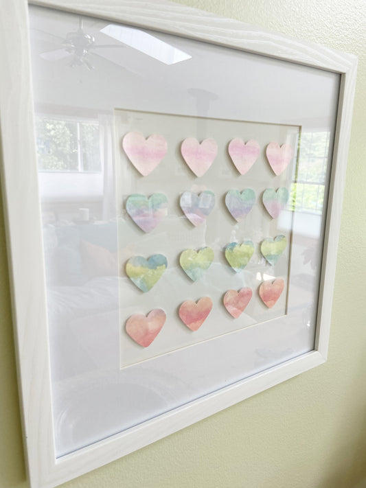 Framed Watercolor Ombre Hearts Wall Art, 13 x 13"