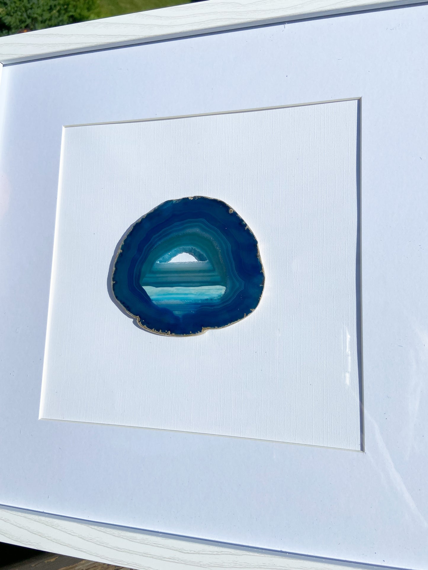 Framed Blue Agate- White 13 x 13" Frame