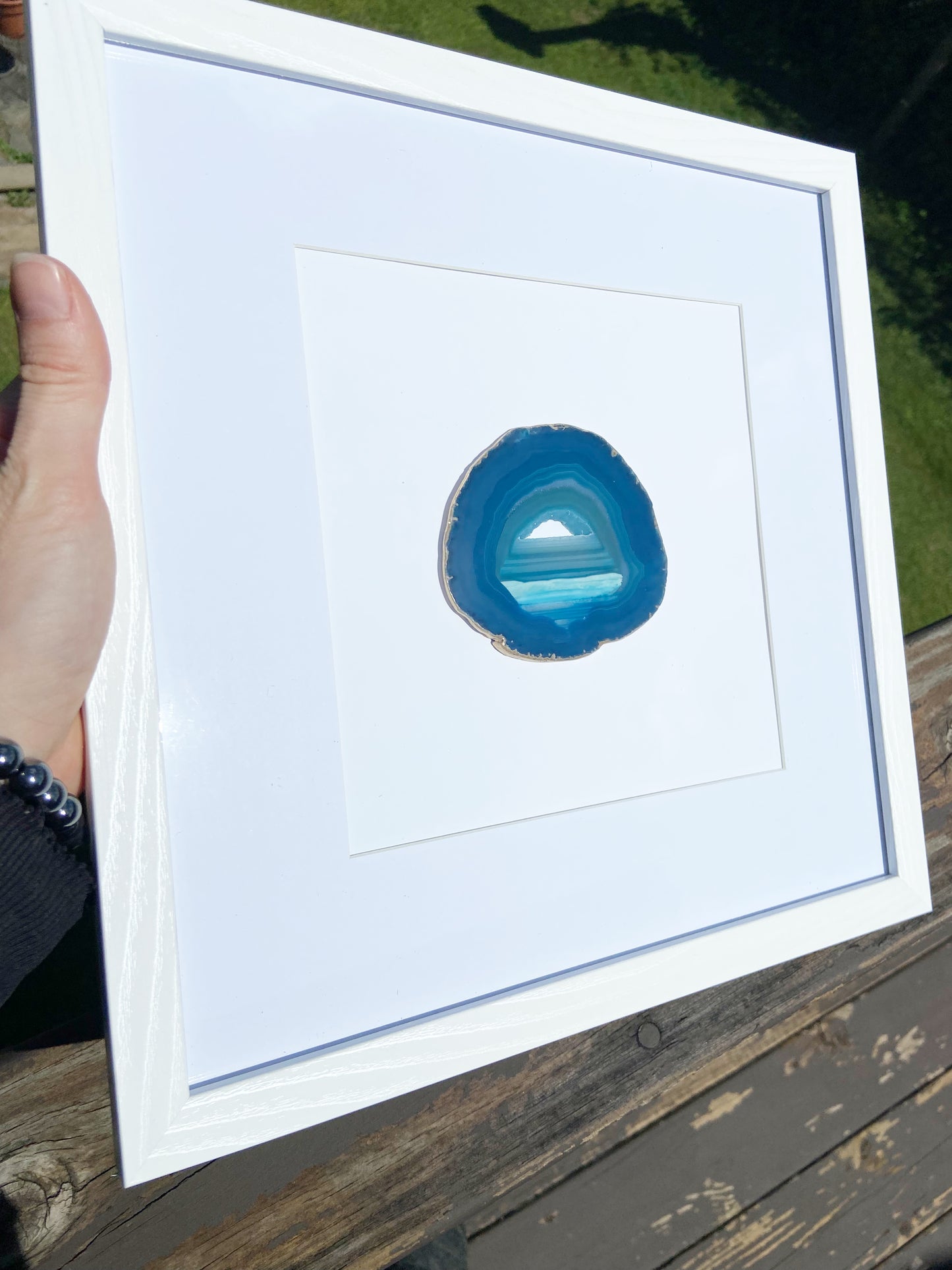 Framed Blue Agate- White 13 x 13" Frame