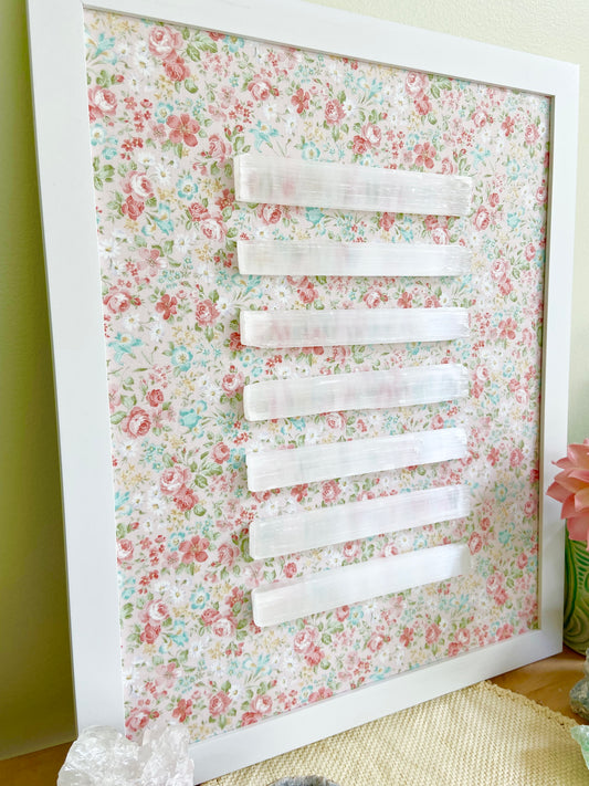 Minimalist Selenite Framed Wall Art - Floral Background 16 x 20"