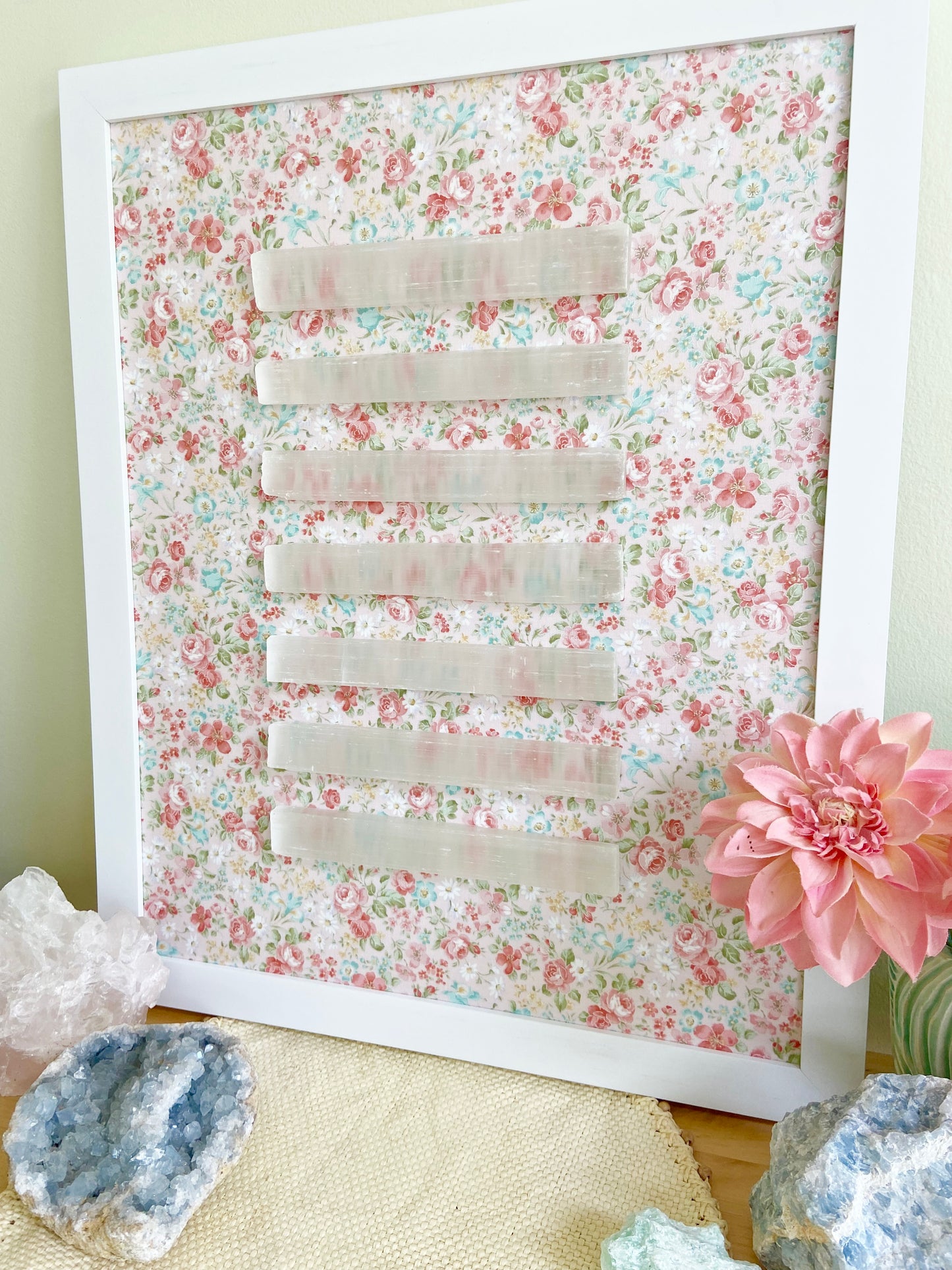 Minimalist Selenite Framed Wall Art - Floral Background 16 x 20"