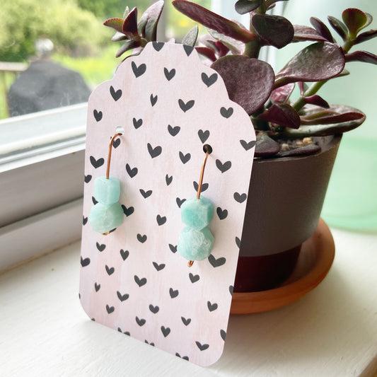 Raw Amazonite Copper Wire Dangle Drop Earrings - 1"