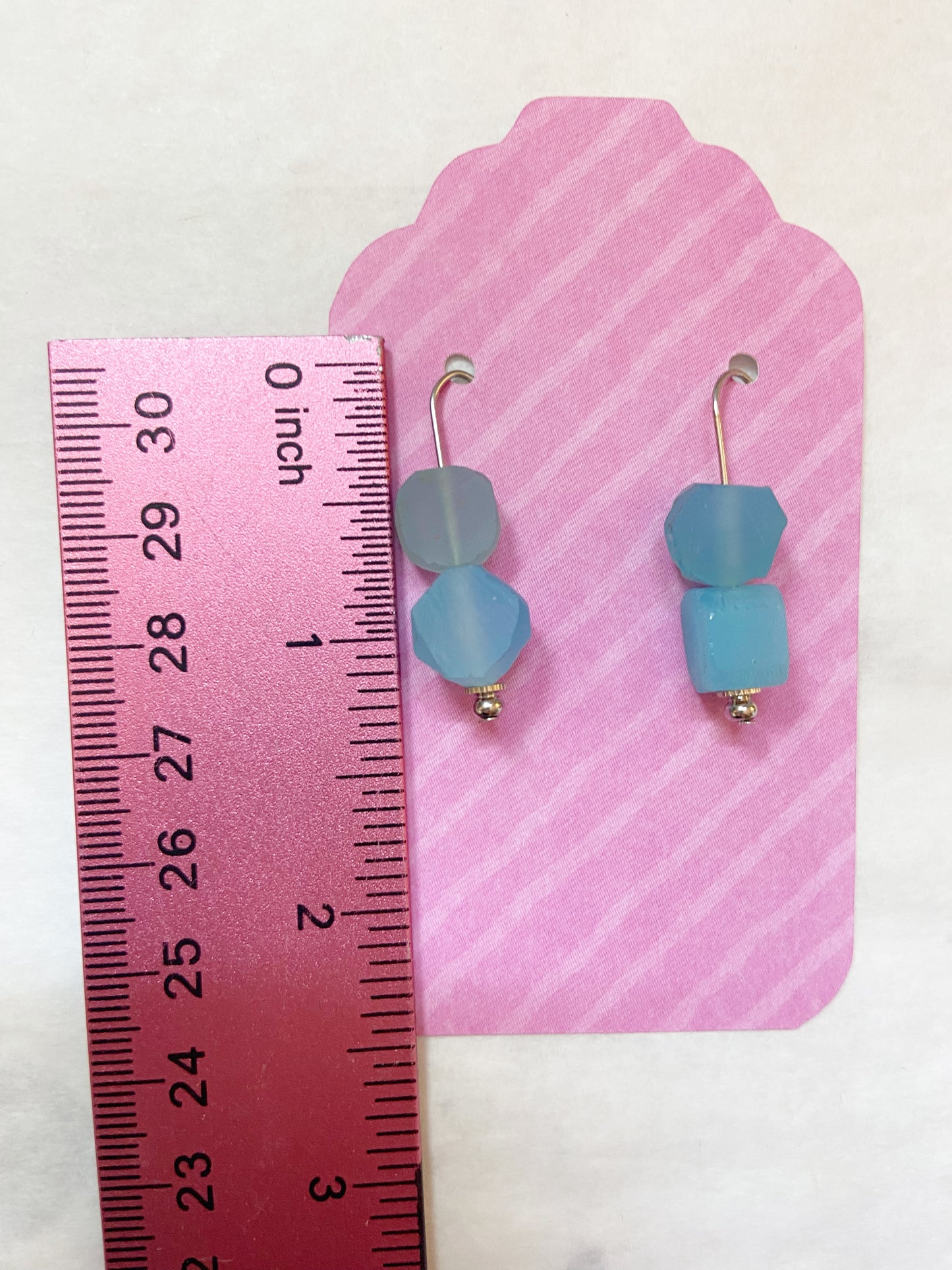 Raw Blue Chalcedony Silver Wire Dangle Drop Earrings - 1.25"