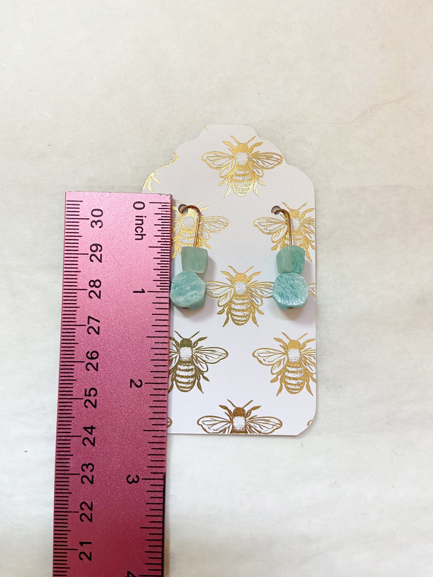 Raw Amazonite Copper Wire Dangle Drop Earrings - 1.25"