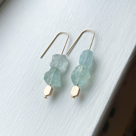 Aquamarine Gold Dangle Earrings 2"