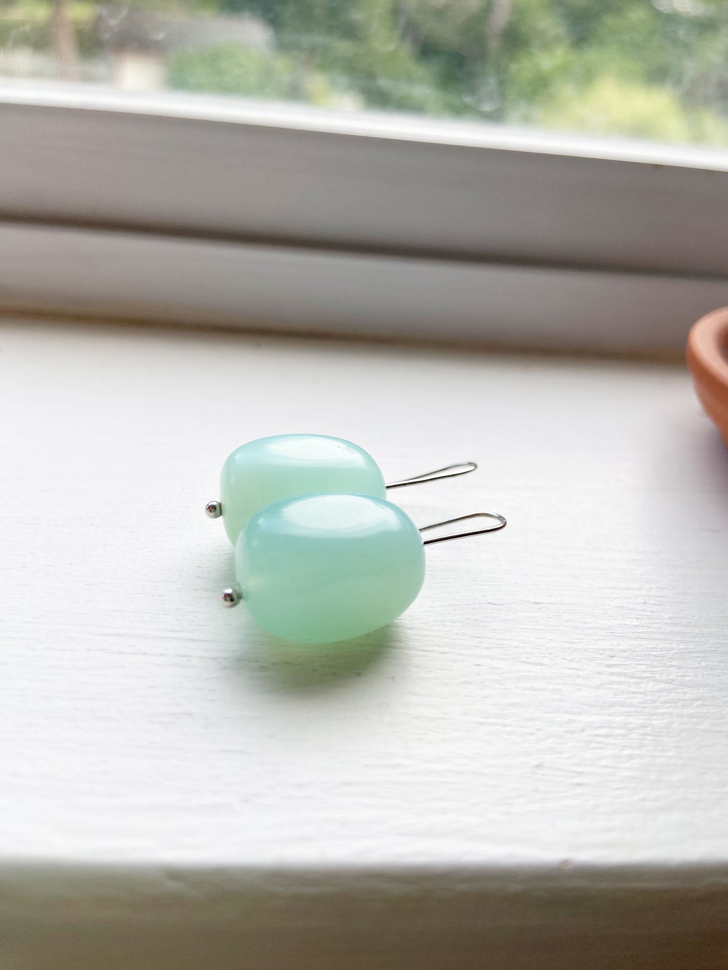 Blue Glass Dangle Earrings - 1.25"
