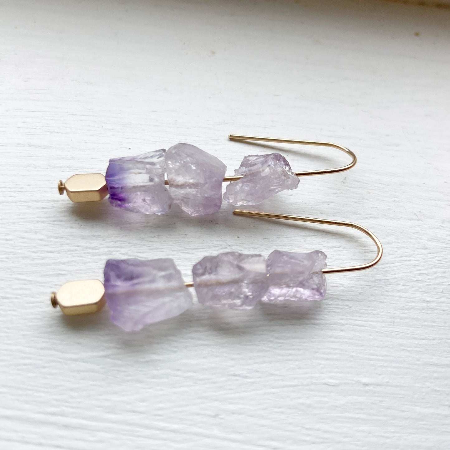 Amethyst 14k Gold Dangle Earrings 1.75"