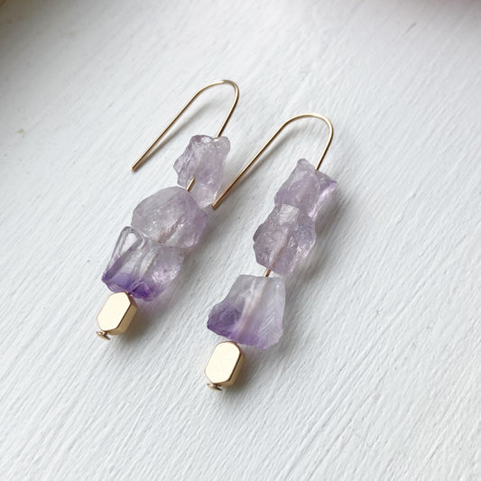 Amethyst 14k Gold Dangle Earrings 1.75"
